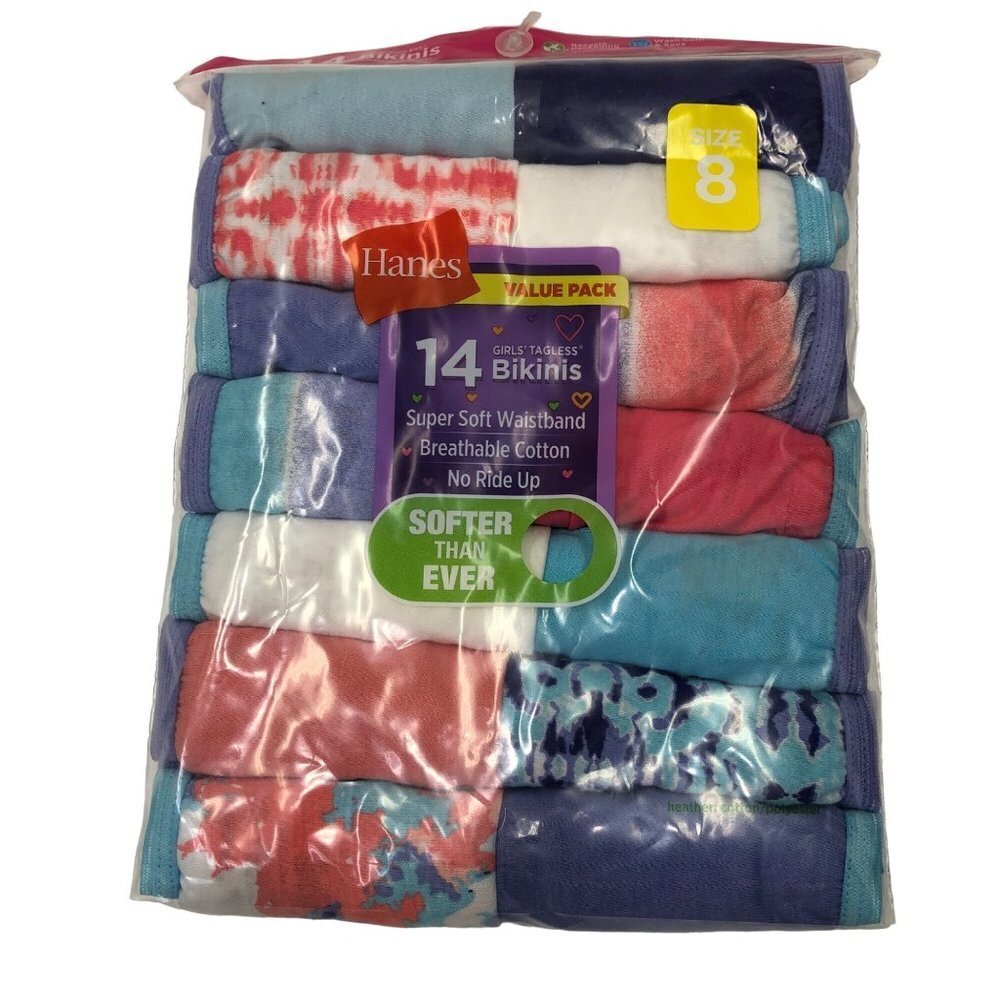 HANES 14 PIECES GIRLS TAGLESS BIKINIS PANTIES SIZE 8‎ NEW WITH TAG
